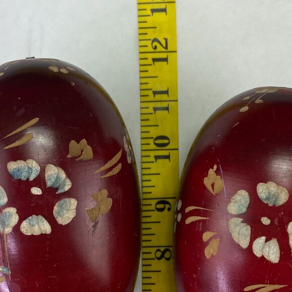 Vintage Red Wood Maracas With Floral Design - Picture 11 of 12